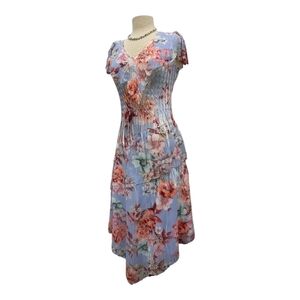 Komarov Tiered Flutter Sleeve Midi Dress Periwinkle Bloom Size Small Floral